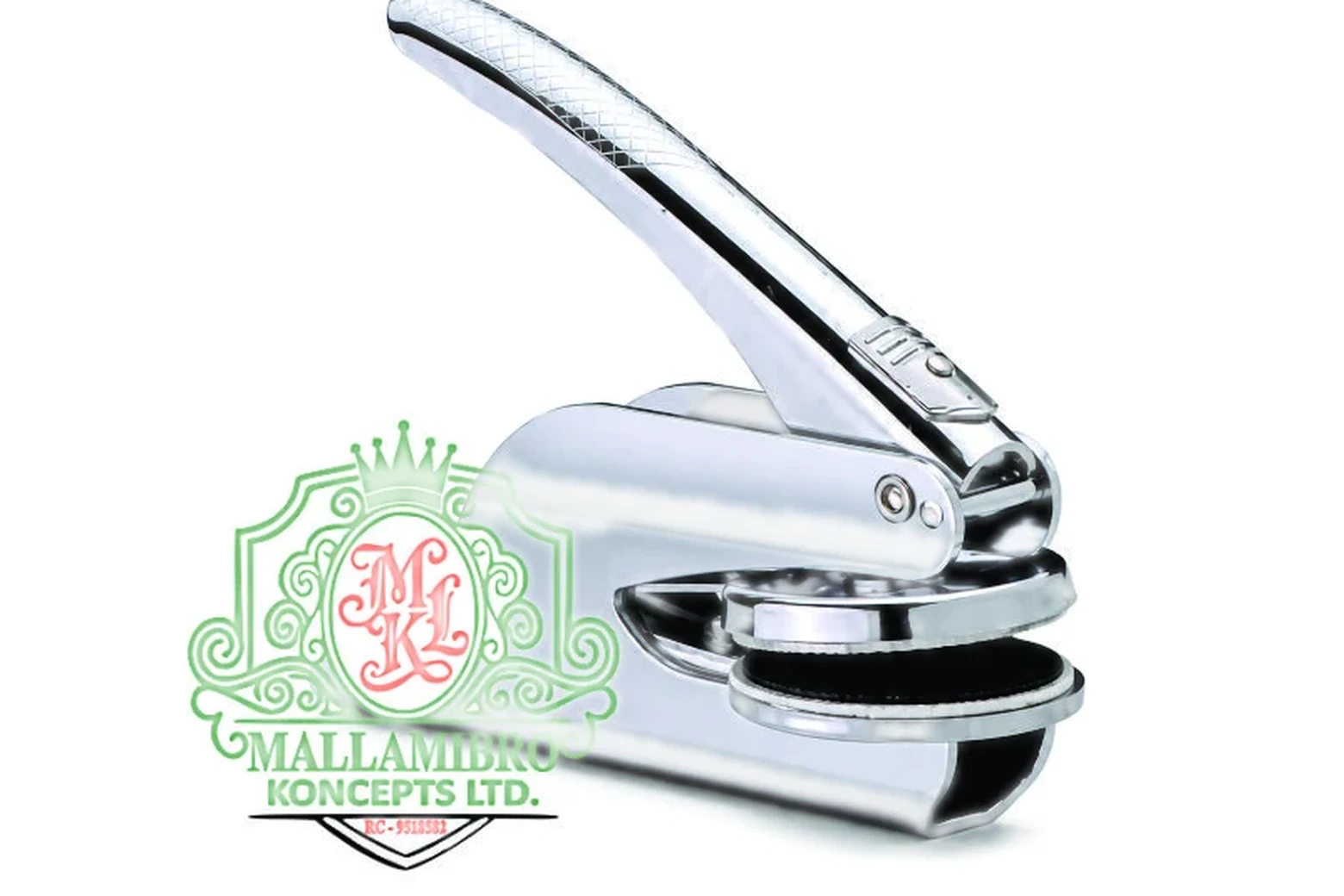 A premium chrome corporate embossing seal press