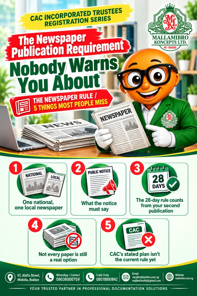 The newspaper publication requirement for CAC Incorporated Trustees registration
