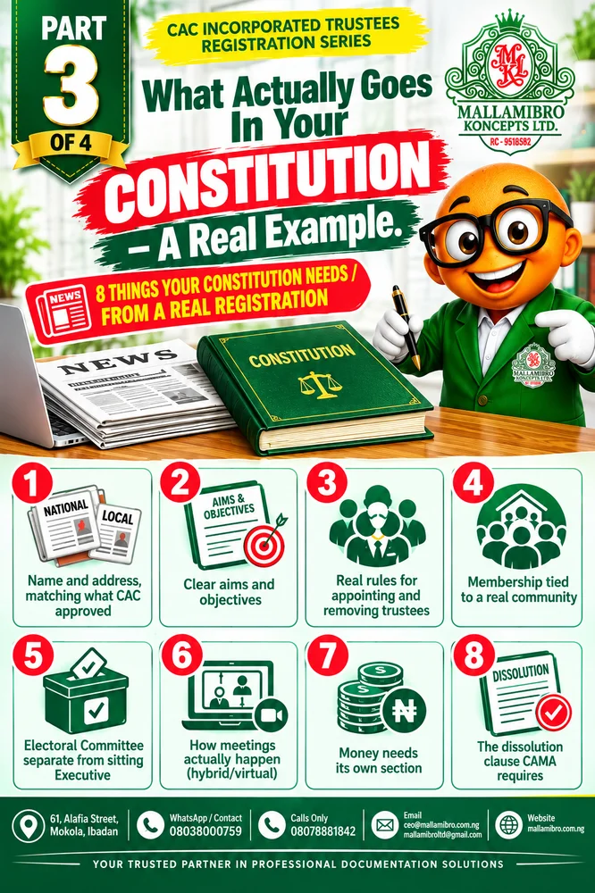 What goes in an Incorporated Trustees constitution for CAC registration